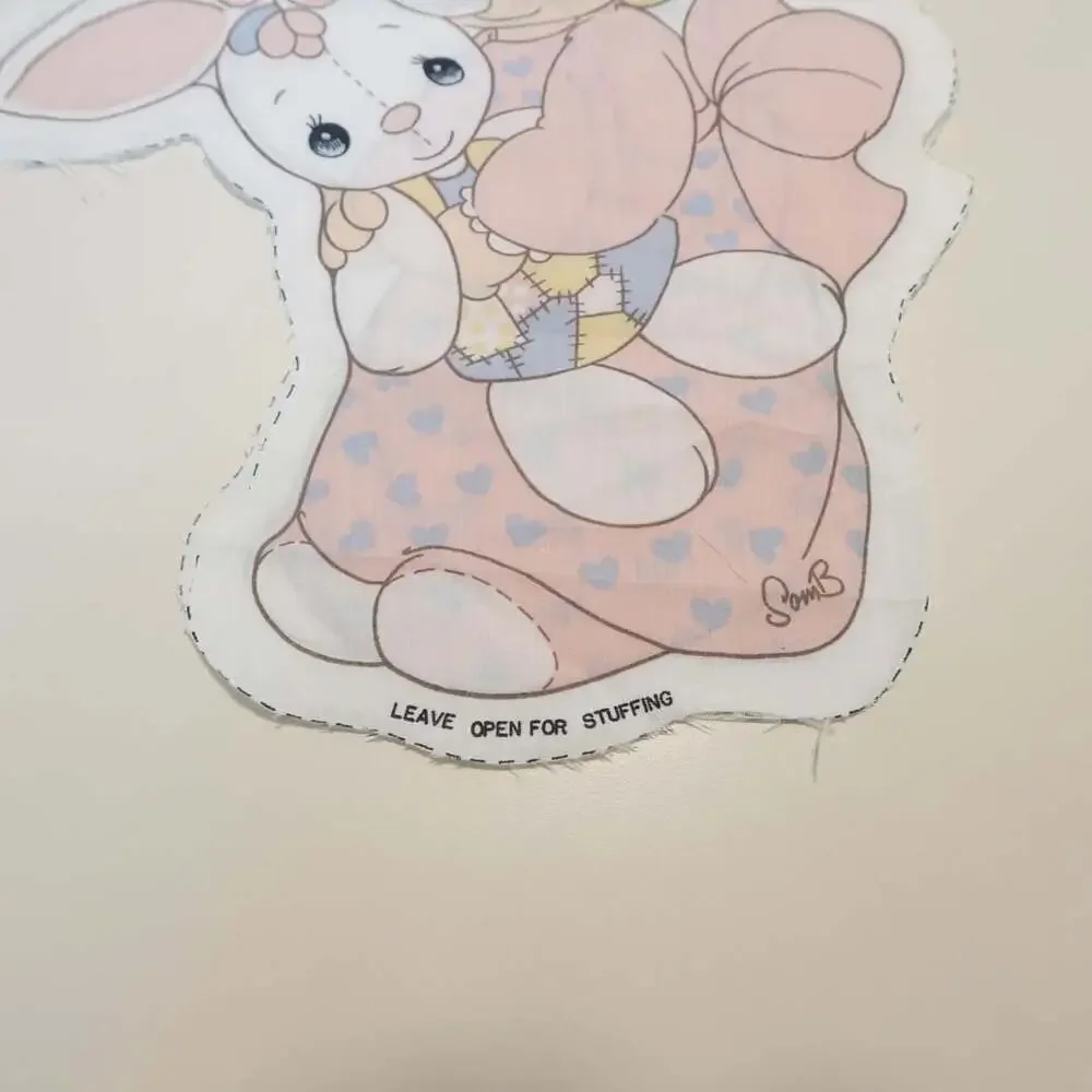 VTG 1985 Precious Moments Girl with Bunny Cut and Sew Pillow Doll Fabric Panel